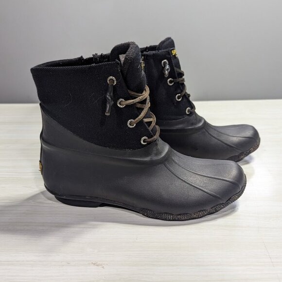 SPERRY Saltwater Women's Size 9 Rubber Duck Rain Boots Black - Picture 2 of 7